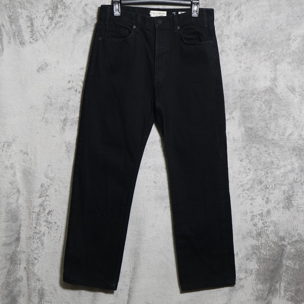Nili Lotan Billie Jeans Mens 30x29 Black Straight Leg Button Fly Made In USA